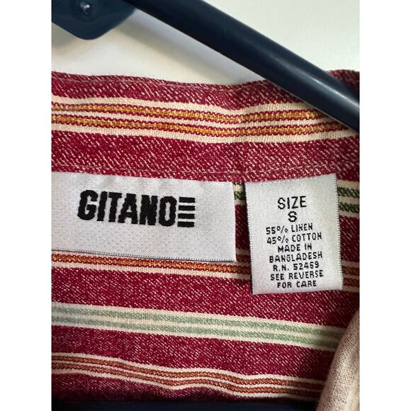 Vintage 90s Mens Button Up Shirt Size S/M Gitano Striped Linen Cotton New Wave - Picture 4 of 9